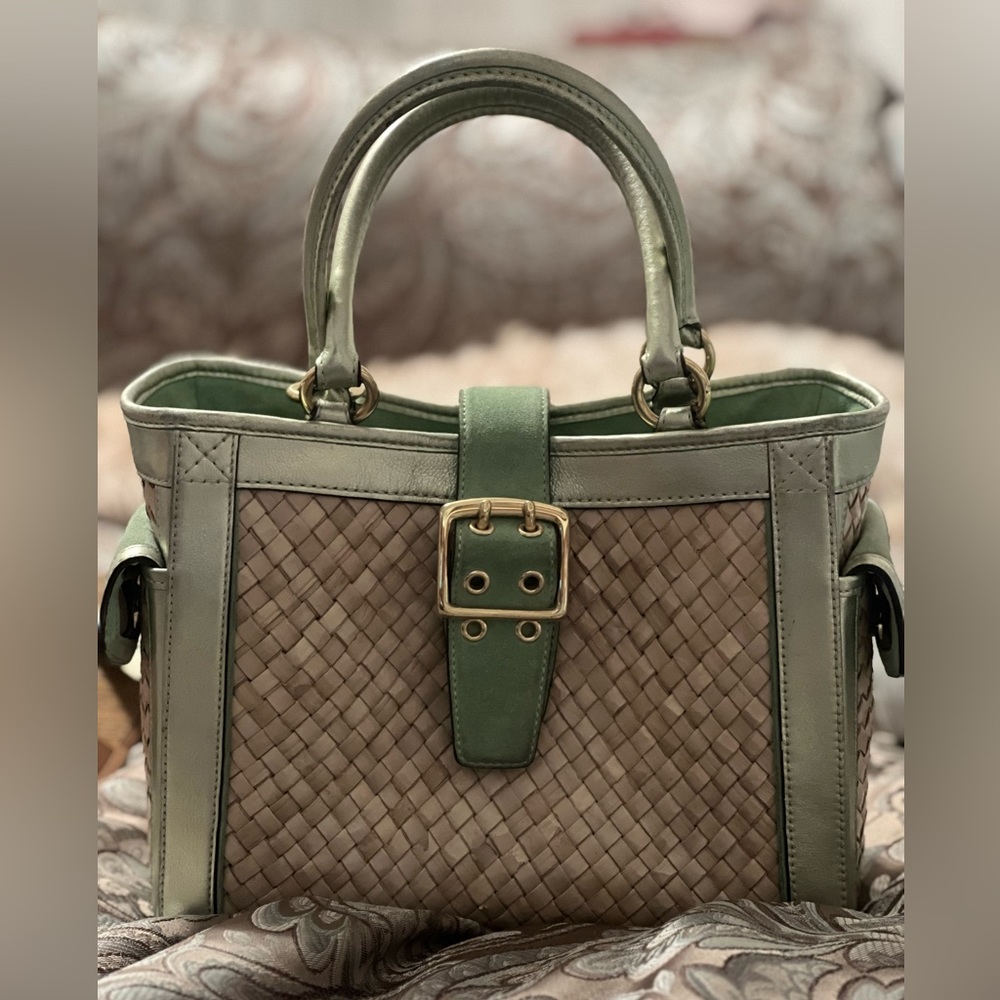 COACH LTD EDITION TOTE SATCHEL WICKER IN METALLIC GREEN